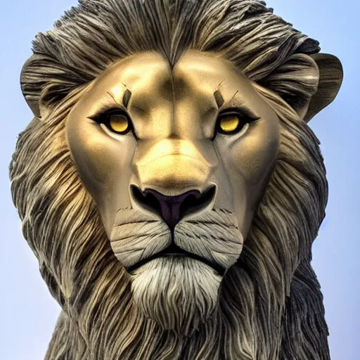 Prompt: beautiful portrait commission of a lion ice statue on display, detailed face , hyperdetailed, detailed photograph, award winning photo