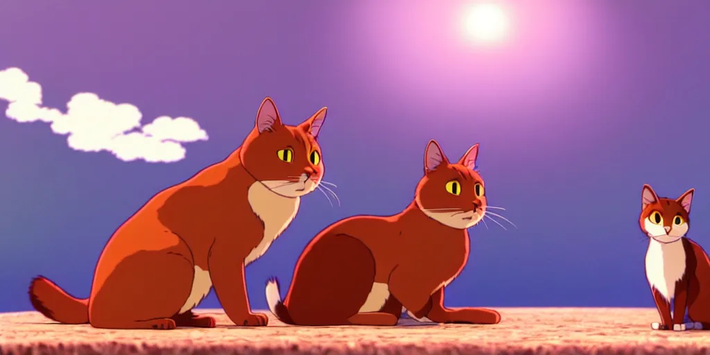 Image similar to a wholesome animation key shot of a brown cat and a grey cat napping in the sun studio ghibli pixar and disney animation sharp render