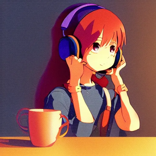 weak-caribou574: a girl [anime-style] using headphones, listenning lo-fi  music, picture for profile.