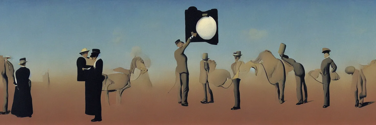 Image similar to three ring circus painting magritte