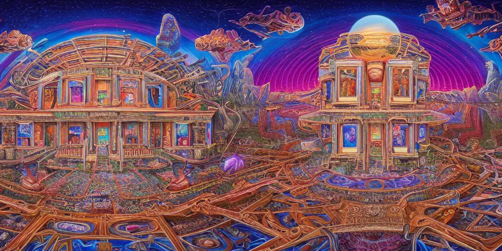 Image similar to memory palace, masterpiece composition, 8 k resolution, ultra fine illustration, art by alex grey and tokio aoyama, highly detailed,