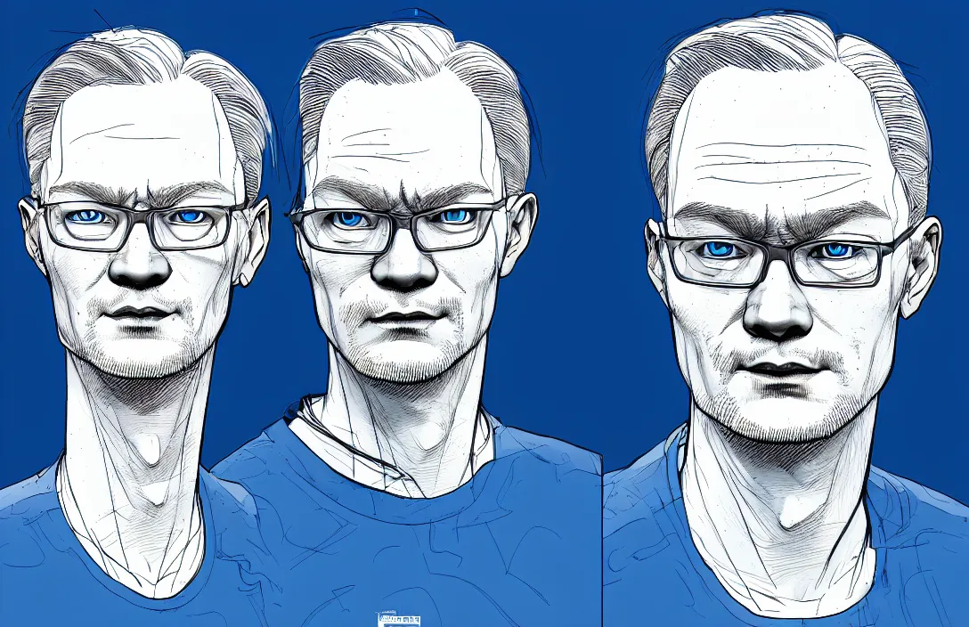 Prompt: erling haaland portrait, in the style of kim jung gi, blue color palette