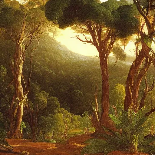 Image similar to a highly detailed painting of the australian bush by thomas cole