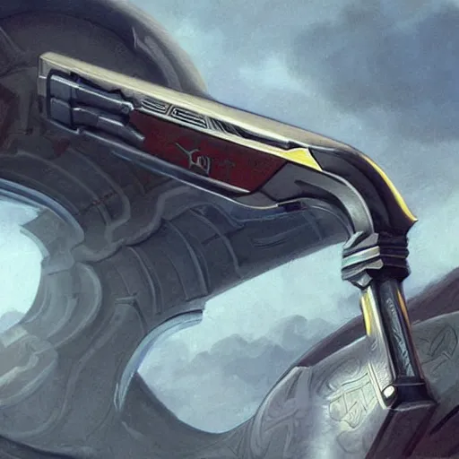 Image similar to a boomerang with magical gun barrels on both ends, science fantasy, concept art, realism,