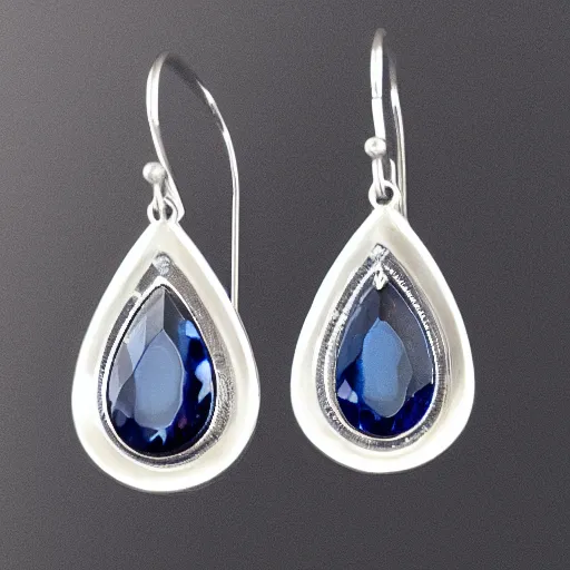 Image similar to teardrop sapphire earrings. platinum