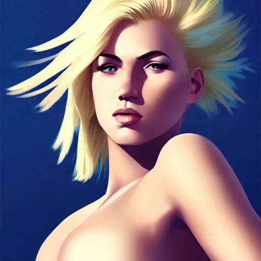 Prompt: a stunning upper body portrait of a beautiful woman with bleach blonde hair waving in the wind by marvel comics, digital art, trending on artstation