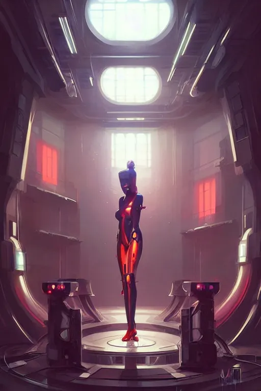 Prompt: futuristic dojo, cyberpunk, painting by greg rutkowski, j. c. leyendecker, artgerm