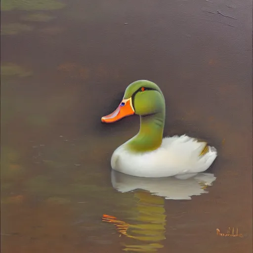 Prompt: a duck on the prowl oil painting vasiliy rabchenko