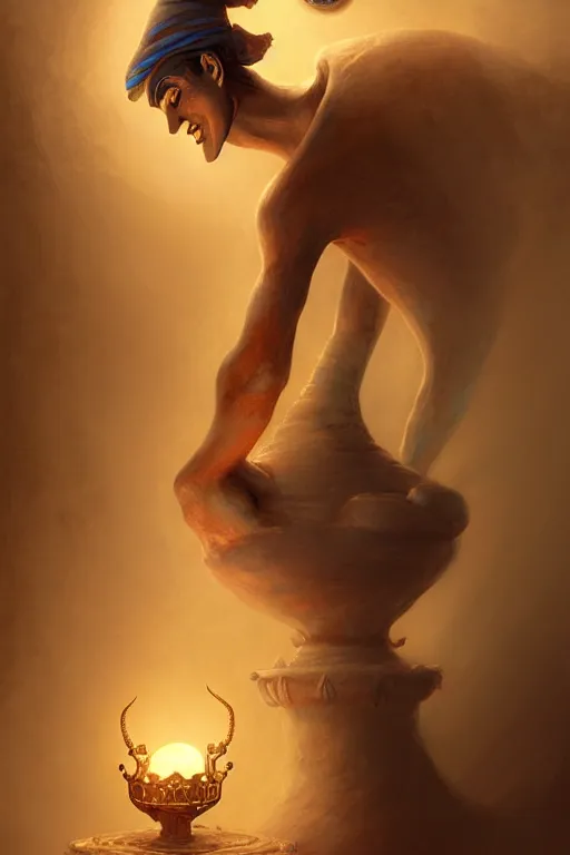 Prompt: genie man from aladdin's lamp, by wlop, by luis royo, by peter mohrbacher, concept art, digital illustration, intricate, masterpiece, elegant, super detailed, unreal engine rendering, smooth, sharp focus, artstation hq