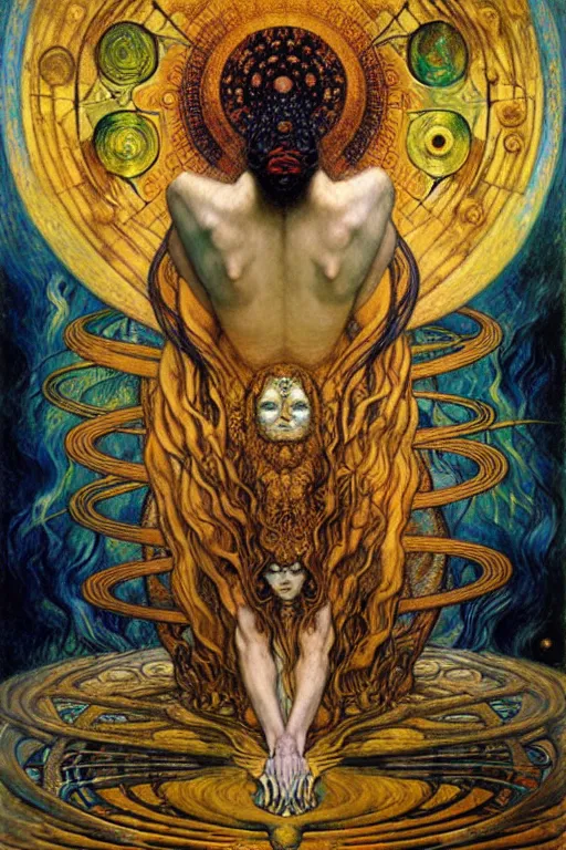 Image similar to Divine Chaos Engine by Karol Bak, Jean Delville, William Blake, Gustav Klimt, and Vincent Van Gogh, symbolist, visionary