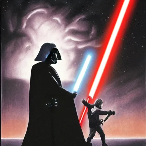 Prompt: luke skywalker vs darth vader but art