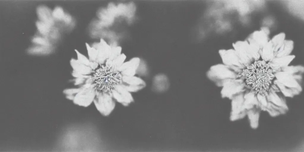 Prompt: close up photography of edelweiss flower getting, 1. 2 f, 3 5 mm, dark, eerie, 1 9 2 0 s ghost photography