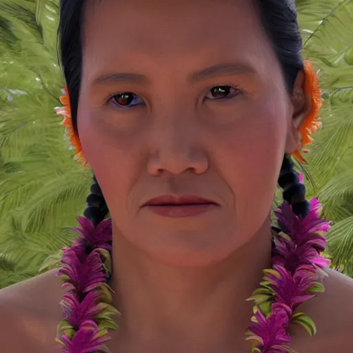 Image similar to A photorealistic portrait of a Hawaiian woman, 8k, photorealistic