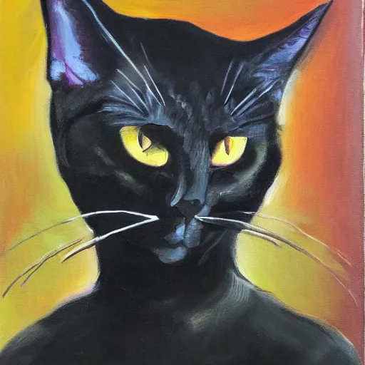 Image similar to cat swordman, brush strokes, oil painting