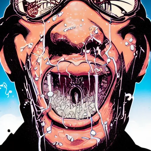 Image similar to closeup of face melting, by yoichi hatakenaka, masamune shirow, josan gonzales and dan mumford