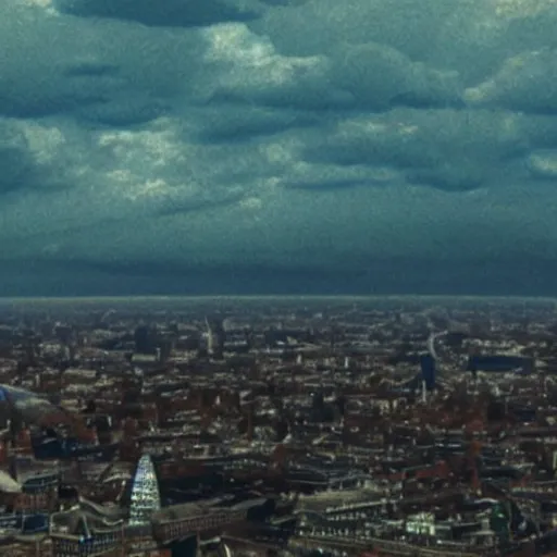 Image similar to scp - 1 1 2 4 1 7, strange creature in the sky above london, film still from the movie directed by denis villeneuve with art direction by zdzisław beksinski, close up, telephoto lens