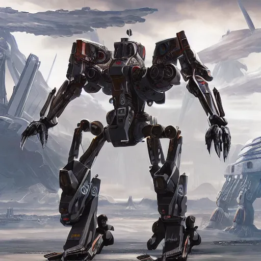 Prompt: long armed mecha with long multi segmented arms, armored exoskeleton hard surface armor, power armor, droid detailed sci - fi backgrounds. 8 k hd resolution, bandai box art, star trek, makoto kobayashi, pokemon cards