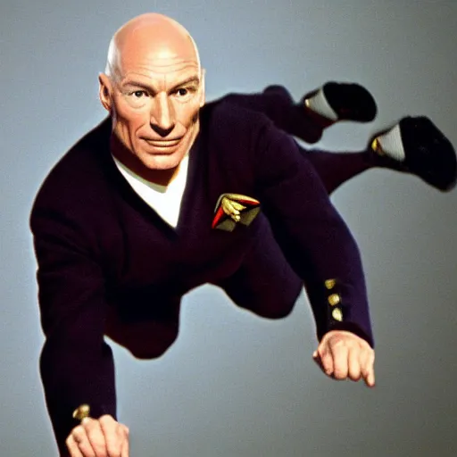 Image similar to Captain Picard jumping from the Starship enterprise