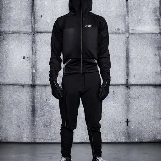 Image similar to gigachad wearing techwear outfit, studio photo, 8k