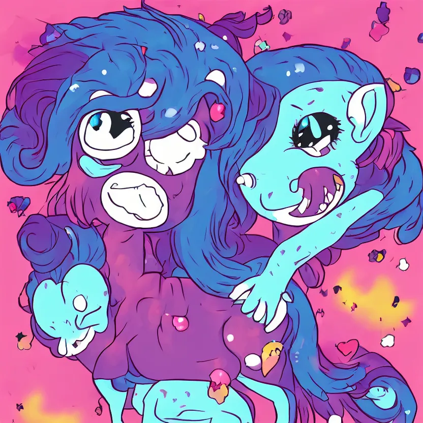 Prompt: Ippity the snuggle monster, anime chibi adorable monster, digital art with gradient shading