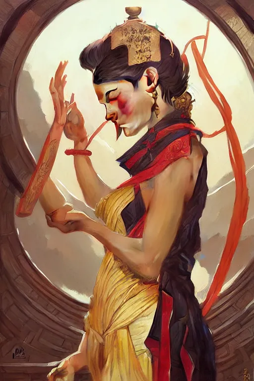 Image similar to temple, taoism, painting by greg rutkowski, j. c. leyendecker, artgerm