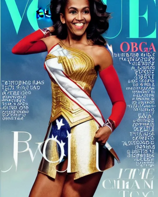 Image similar to barack obama as wonderwoman, vogue cover photo