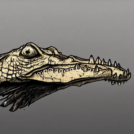 Prompt: Wolfish crocodile concept art