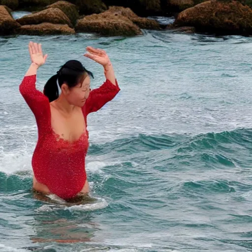 Prompt: a chinese woman ( 2 7 ) arises from the sea