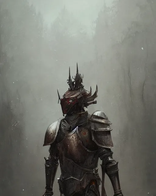 Image similar to Hyper realistic painting of an empty suit of rusty medieval full plate armour, dark fantasy, fantasy armor, hyper detailed, by greg rutkowski, surrounded by dark fog, trending on artstation