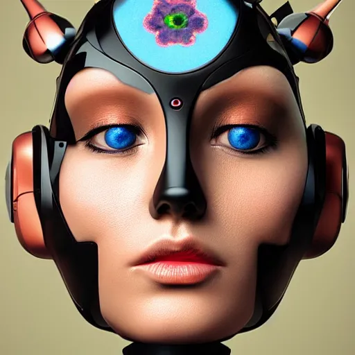 Image similar to female robot face with flower antennas