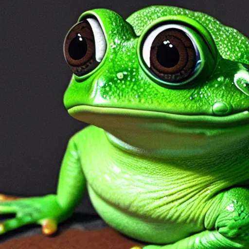 Prompt: cute pepe anthro green frog, hyper realistic, photorealistic, award winning 8 k