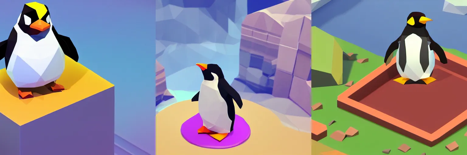Prompt: a still of fat penguin in a low poly isometric unity game