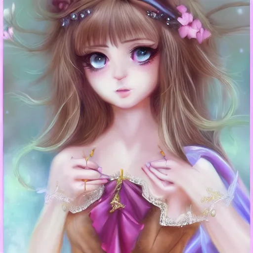 Image similar to realistic beautiful gorgeous natural cute, fantasy, elegant, lovely, princess girl, art drawn full hd, 4 k, highest quality, in artstyle by professional artists wl, kawaii