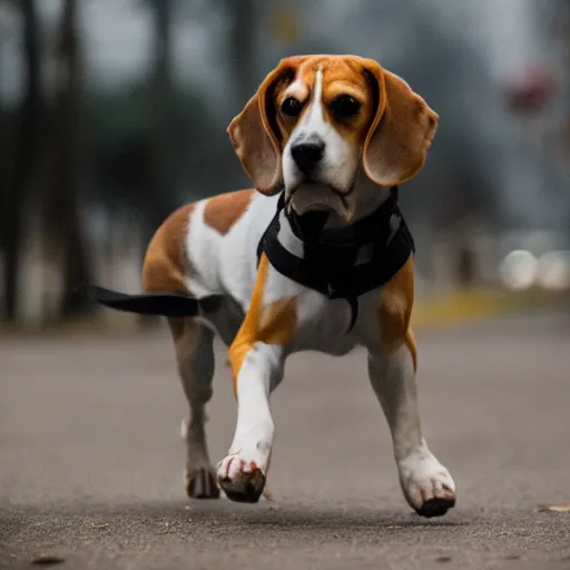 Image similar to a beagle fighting Karen, movie still, photography, DSLR 35mm, low light photography, ultra fine detail