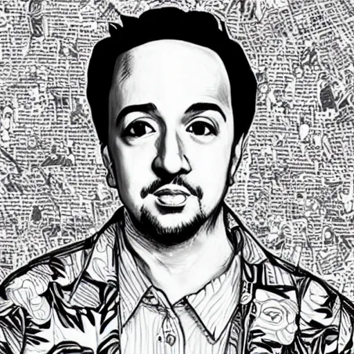 Image similar to lin manuel miranda in the style of junji ito