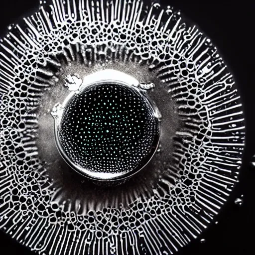 Image similar to Ferrofluid, organic liquid metal, alien bioweapon, generative technology, wet circuit board