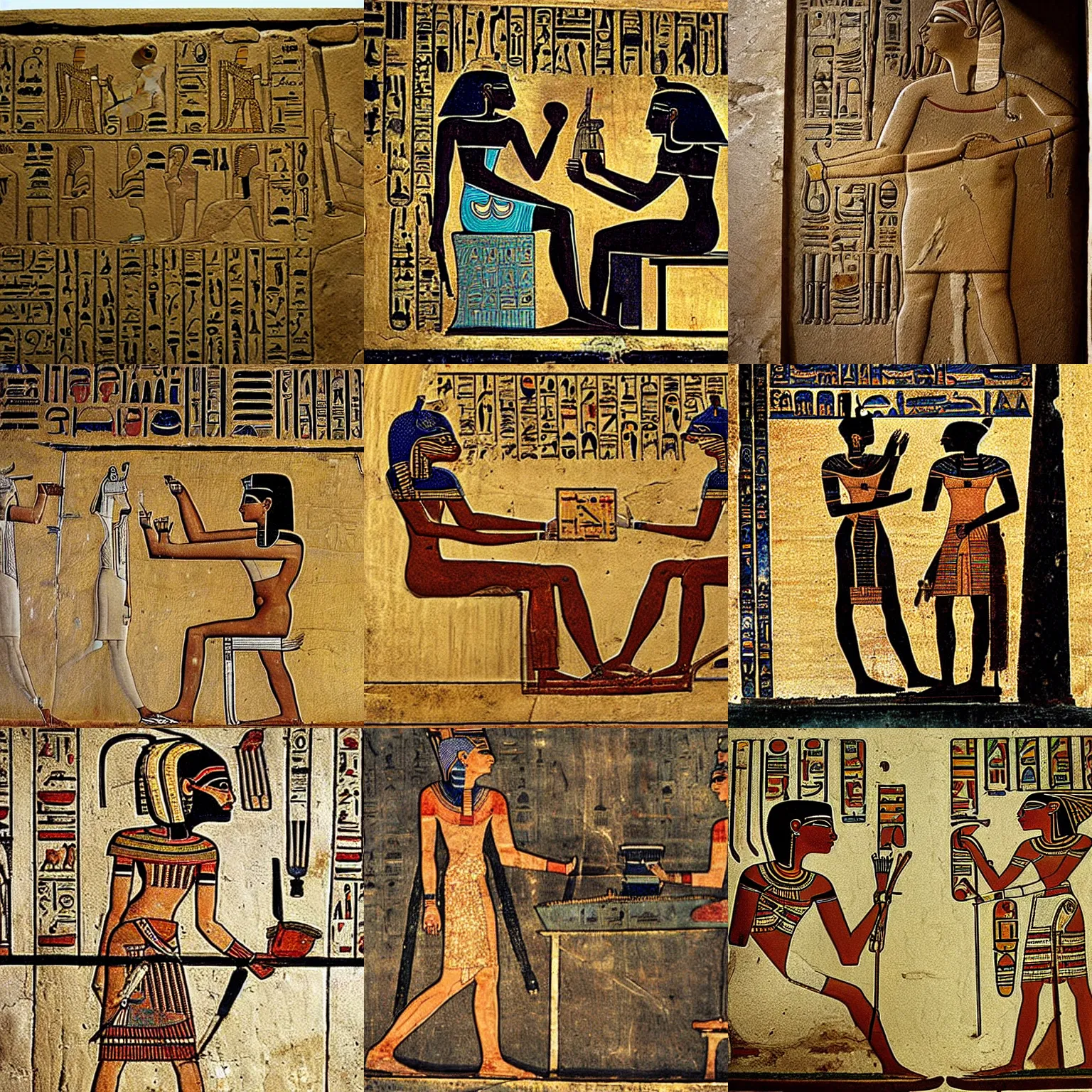 Prompt: ancient egyptian art showing a computer