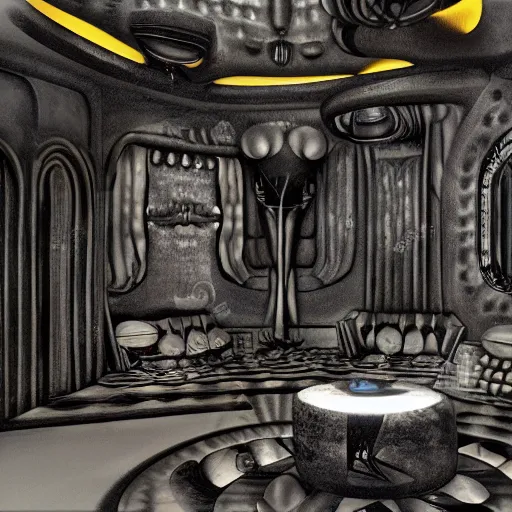 Image similar to bachelor pad with interior design by h. r. giger