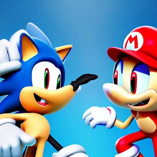 Image similar to sonic beating up mario while he bleeds, dslr, 8 k, octane beautifully detailed render, dark mood, cinematic lighting, detailed photo, masterpiece, volumetric lighting, ultra realistic, highly detailed, high quality, lossless, photorealistic