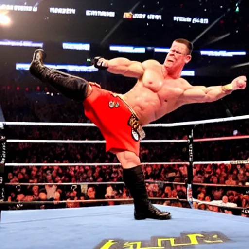 Image similar to the peacemaker john cena kicking a down down