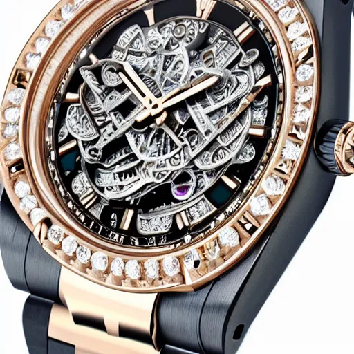 Image similar to vvs diamond alexandrite watch, intricate design, rolex, cogs and gears, steampunk watch, richard mille, promotional photo, 8 k photography