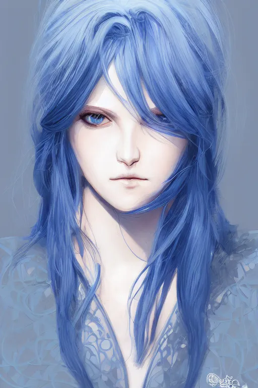 Prompt: high quality digital portrait of woman with blue hair, blue eyes, anime, face, fantasy, intricate, elegant, highly detailed, digital painting, concept art, smooth, sharp focus, illustration, art by hiromu arakawa, krenz cushart, sui ishida, trending on artstation