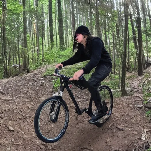 Image similar to Skrillex on a bike, trail cam footage