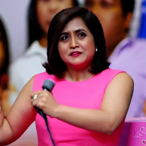 Prompt: Leni Robredo; funko pop of vice-president Leni Robredo, wearing a pink dress, fantasy, funko pop”