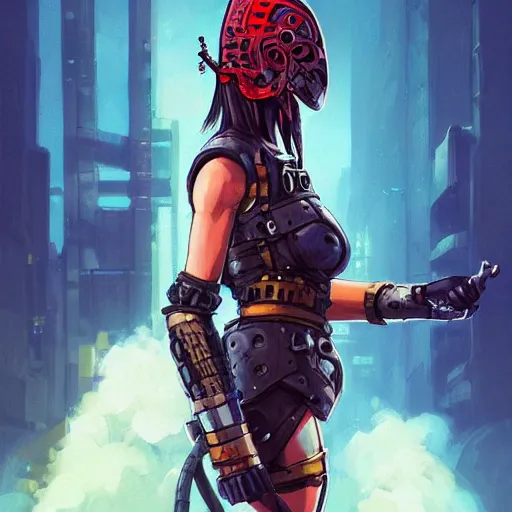 Image similar to cyberpunk viking helmet mask warrior goddess robot ninja fantasy, art gta 5 cover, official fanart behance hd artstation by jesper ejsing, by rhads, makoto shinkai and lois van baarle, ilya kuvshinov, ossdraws