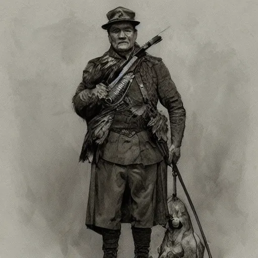 Image similar to amazing lifelike award winning pencil illustration of herman goering in traditional hunting costume trending on art station artgerm Greg rutkowski alphonse mucha cinematic