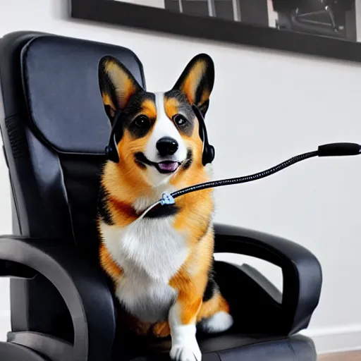 Gaming corgi in a game room on Craiyon