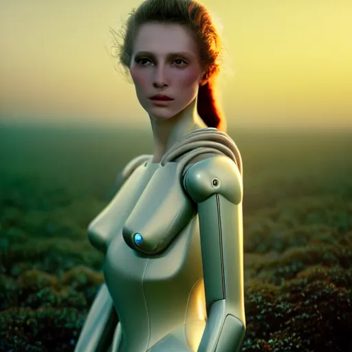 Image similar to photographic portrait of a stunningly beautiful renaissance female replicant android robot in soft dreamy light at sunset, contemporary fashion shoot, by edward robert hughes, annie leibovitz and steve mccurry, david lazar, jimmy nelsson, breathtaking, 8 k resolution, extremely detailed, beautiful, establishing shot, artistic, hyperrealistic, beautiful face, octane render