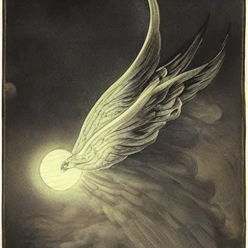 Image similar to Light-winged Smoke, Icarian bird, Melting thy pinions in thy upward flight, Lark without song, and messenger of dawn, Circling above the hamlets as thy nest; Or else, departing dream, and shadowy form Of midnight vision, gathering up thy skirts; By night star-veiling, and by day Darkening the light and blotting out the sun; Go thou my incense upward from this hearth, And ask the gods to pardon this clear flame.