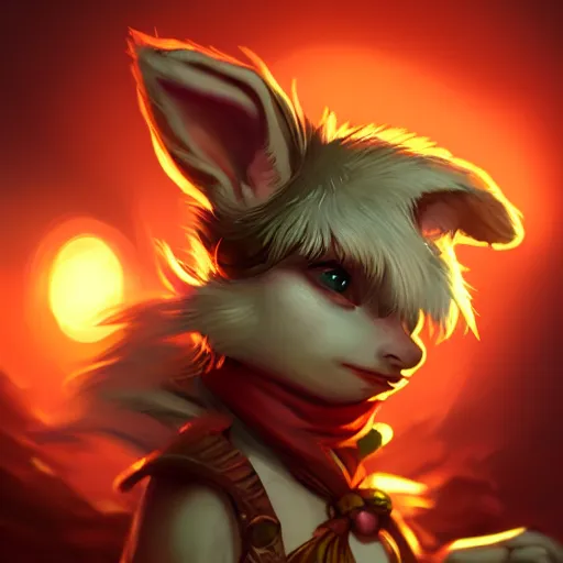 Image similar to Yordle Female portrait, Red Scarf, hatched ear, golden earring, Earnest, diminutive by Horace Hsu, Tony Sart highly detailed, digital illustration, concept art, dramatic lighting